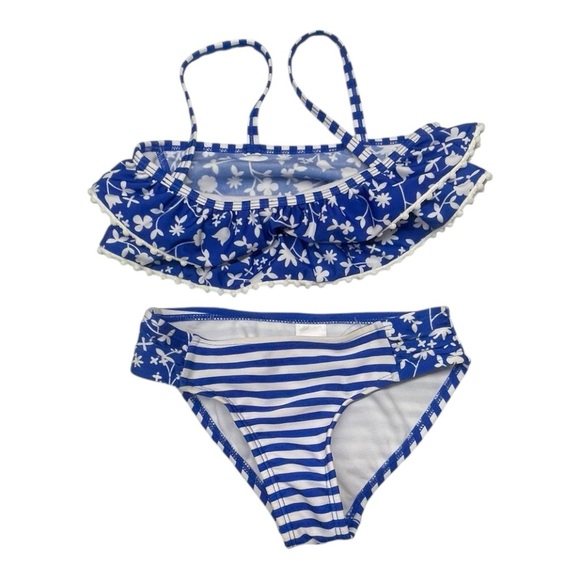 Cat & Jack Girl’s 2Pc Bikini 
Size: XS (4/5) blue white floral toddler swimwear - Picture 1 of 7